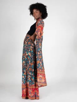 Natural Life Let's Go West Kaftan - Navy Red Floral Border
