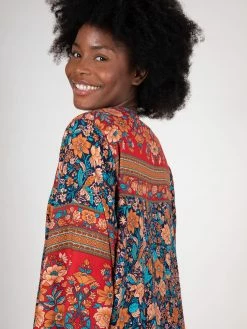 Natural Life Let's Go West Kaftan - Navy Red Floral Border -Natural Life Shop 1A2A0190