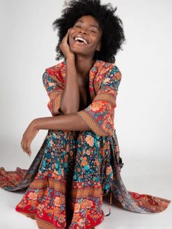 Natural Life Let's Go West Kaftan - Navy Red Floral Border -Natural Life Shop 1A2A0202