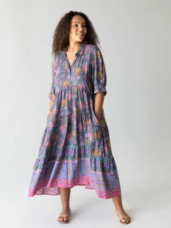 Natural Life Rebecca Tiered Dress - Charcoal Blue Border -Natural Life Shop 1A2A0232