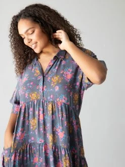 Natural Life Rebecca Tiered Dress - Charcoal Blue Border -Natural Life Shop 1A2A0236