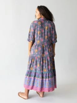 Natural Life Rebecca Tiered Dress - Charcoal Blue Border -Natural Life Shop 1A2A0251