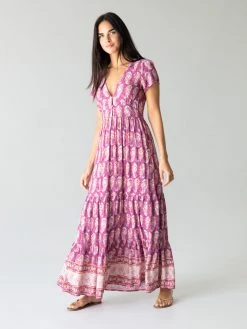 Natural Life Evangeline V-Neck Maxi Dress - Purple Border