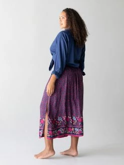 Natural Life Addie Midi Skirt - Navy Pink Floral Border -Natural Life Shop 1A2A0477