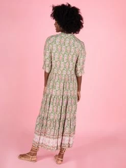 Natural Life Rebecca Tiered Dress - Light Green Floral Border -Natural Life Shop 1A2A0491