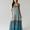 Natural Life Journey Boho Maxi Dress Teal - Floral Border