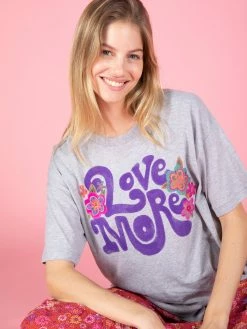 Natural Life Remi Distressed Tee Shirt - Grey Love More