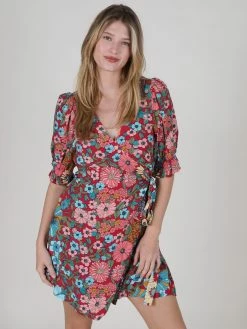Natural Life Sophia Wrap Dress - Blue Red Floral -Natural Life Shop 1A2A3385
