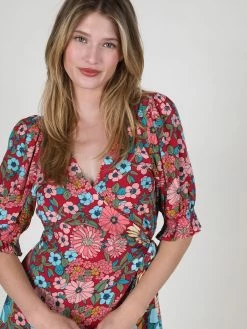 Natural Life Sophia Wrap Dress - Blue Red Floral -Natural Life Shop 1A2A3388