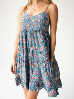 Natural Life Cleo Tiered Dress - Blue Rust Vines