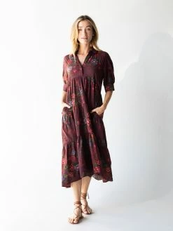 Natural Life Rebecca Tiered Dress - Burgundy Floral