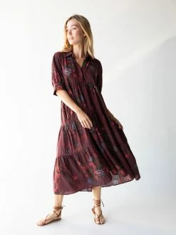Natural Life Rebecca Tiered Dress - Burgundy Floral -Natural Life Shop 1A2A4486