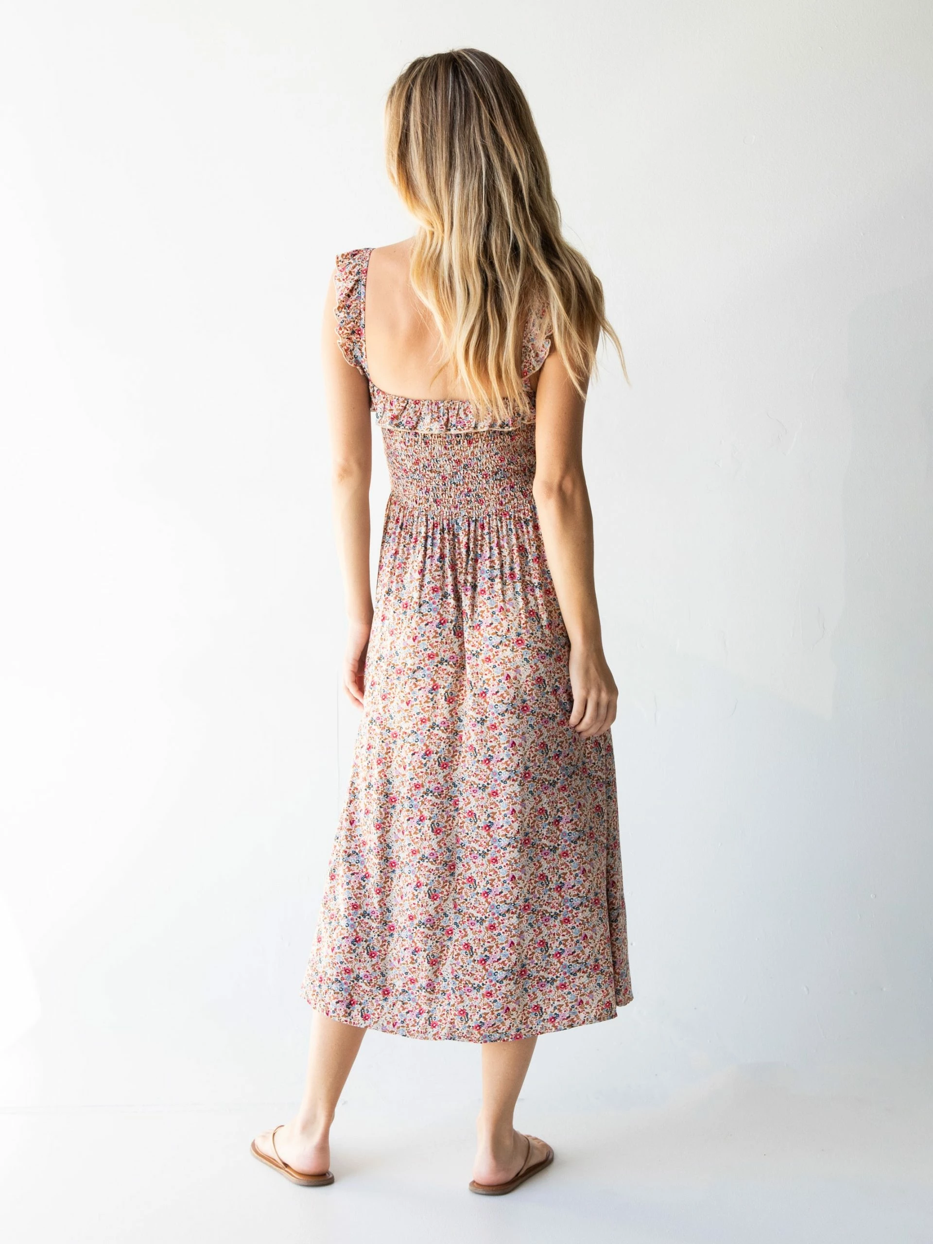 Natural Life Megan Smocked Midi Dress - Cream Pink Floral 7 Natural Life Megan Smocked Midi Dress - Cream Pink Floral - Image 5