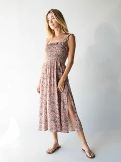 Natural Life Megan Smocked Midi Dress - Cream Pink Floral 10 Natural Life Megan Smocked Midi Dress - Cream Pink Floral -Natural Life Shop 1A2A4684