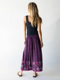 Natural Life Addie Midi Skirt - Navy Pink Floral Border -Natural Life Shop 1A2A4793
