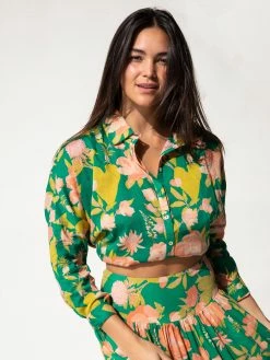 Natural Life Lara Button Down - Green Coral Floral -Natural Life Shop 1A2A4923