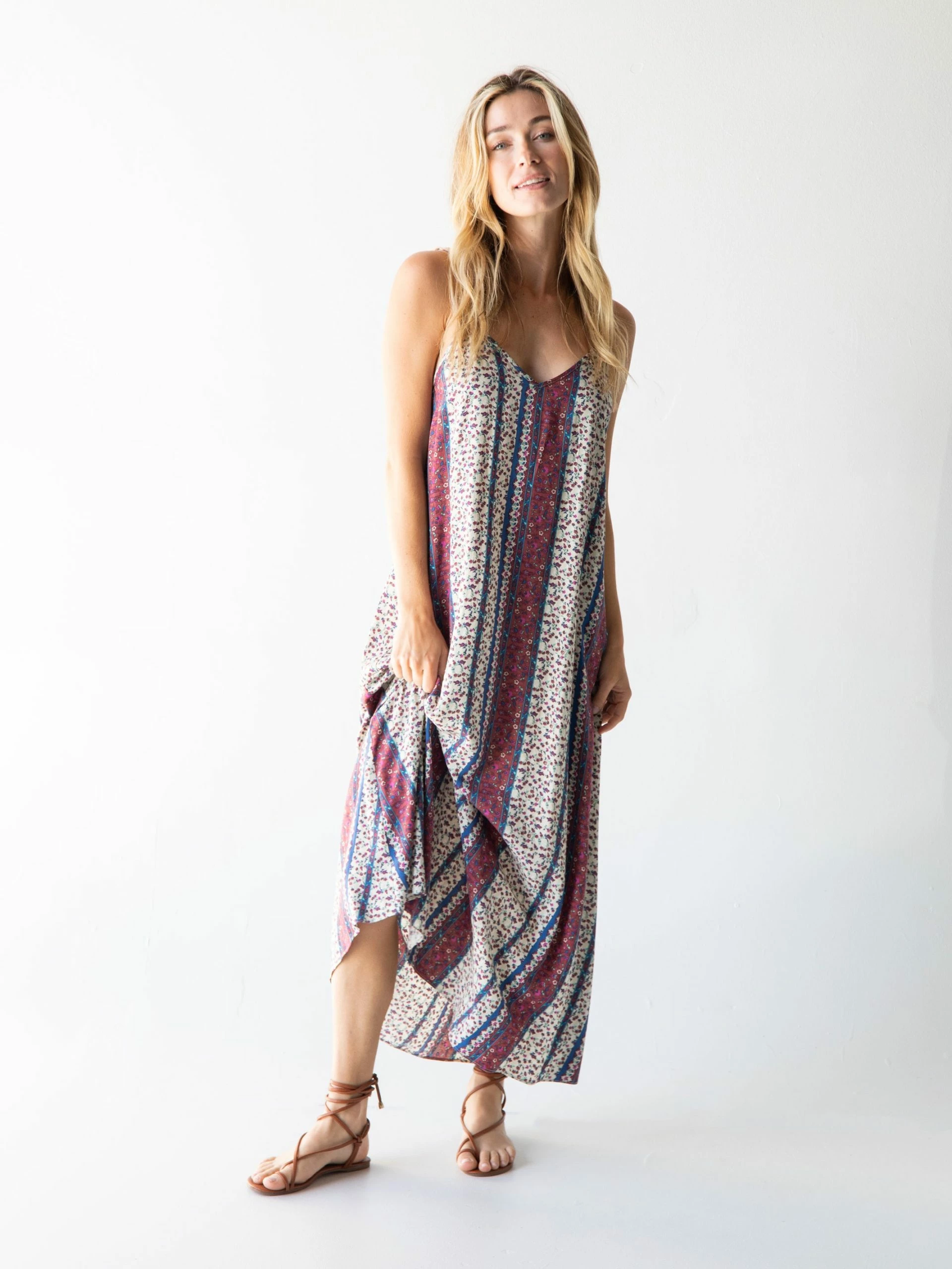 Natural Life Gracie V-Neck Slip Dress - Tan Stripe 5 Natural Life Gracie V-Neck Slip Dress - Tan Stripe - Image 3