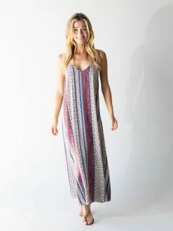 Natural Life Gracie V-Neck Slip Dress - Tan Stripe