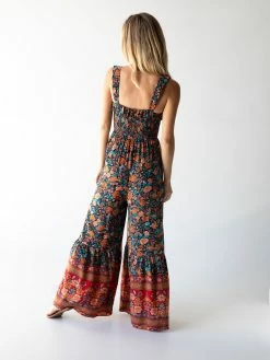 Natural Life Megan Smocked Jumpsuit - Navy Red Floral Border -Natural Life Shop 1A2A5113