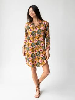 Natural Life Georgia Shirt Dress - Orange Pink Floral