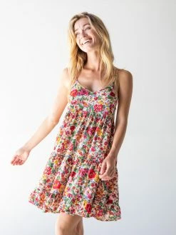 Natural Life Cleo Tiered Dress - Bright Pink Floral