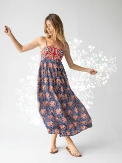 Natural Life Bailey Maxi Dress - Navy Red Mix Print