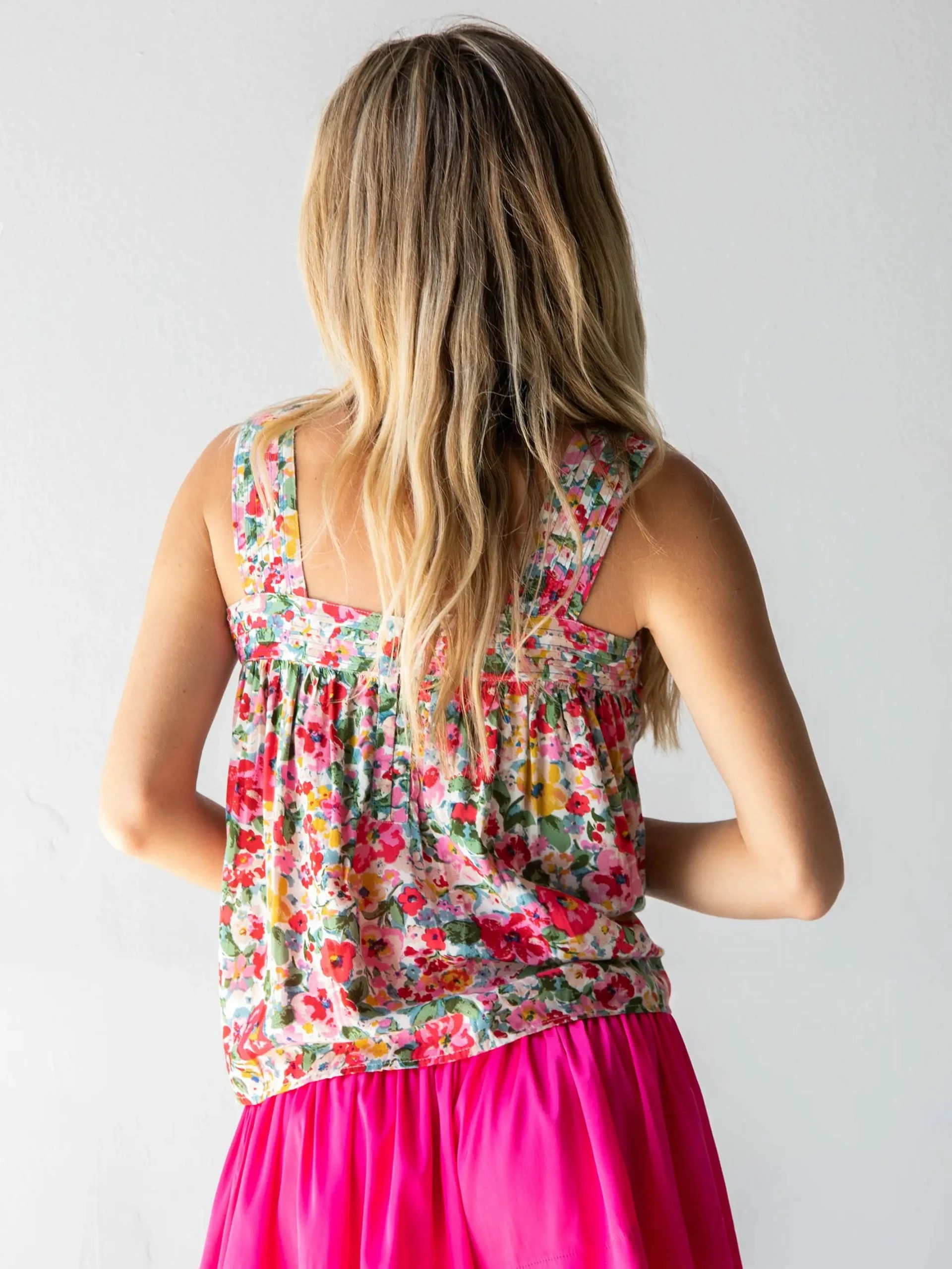 Natural Life Kate Pleated Tank Top - Bright Pink Floral 7 Natural Life Kate Pleated Tank Top - Bright Pink Floral - Image 5