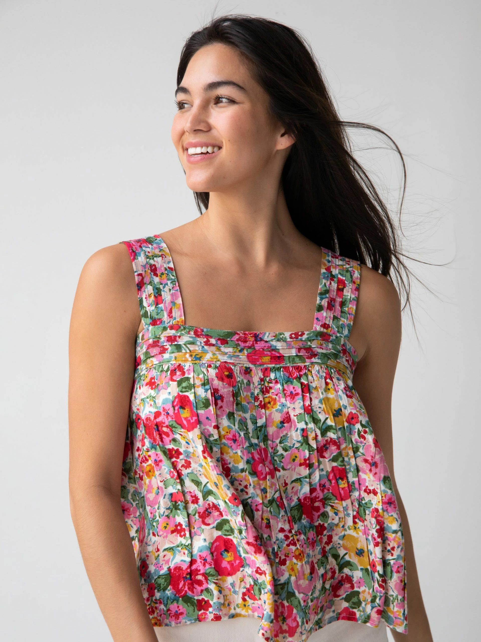 Natural Life Kate Pleated Tank Top - Bright Pink Floral 4 Natural Life Kate Pleated Tank Top - Bright Pink Floral - Image 2