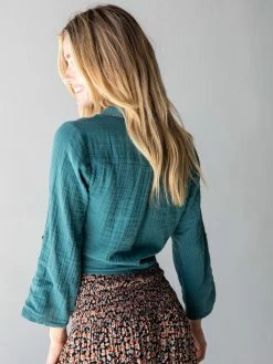 Natural Life Lola Tie Button Down - Teal -Natural Life Shop 1A2A6006