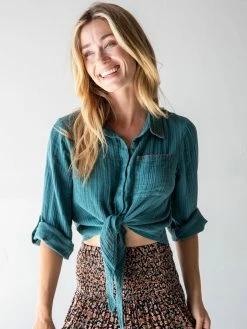 Natural Life Lola Tie Button Down - Teal -Natural Life Shop 1A2A6018