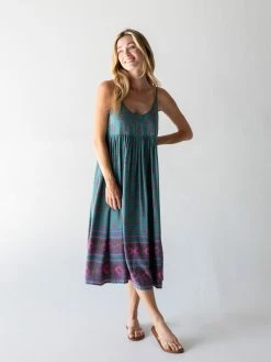 Natural Life Gigi Midi Dress - Teal Floral Border
