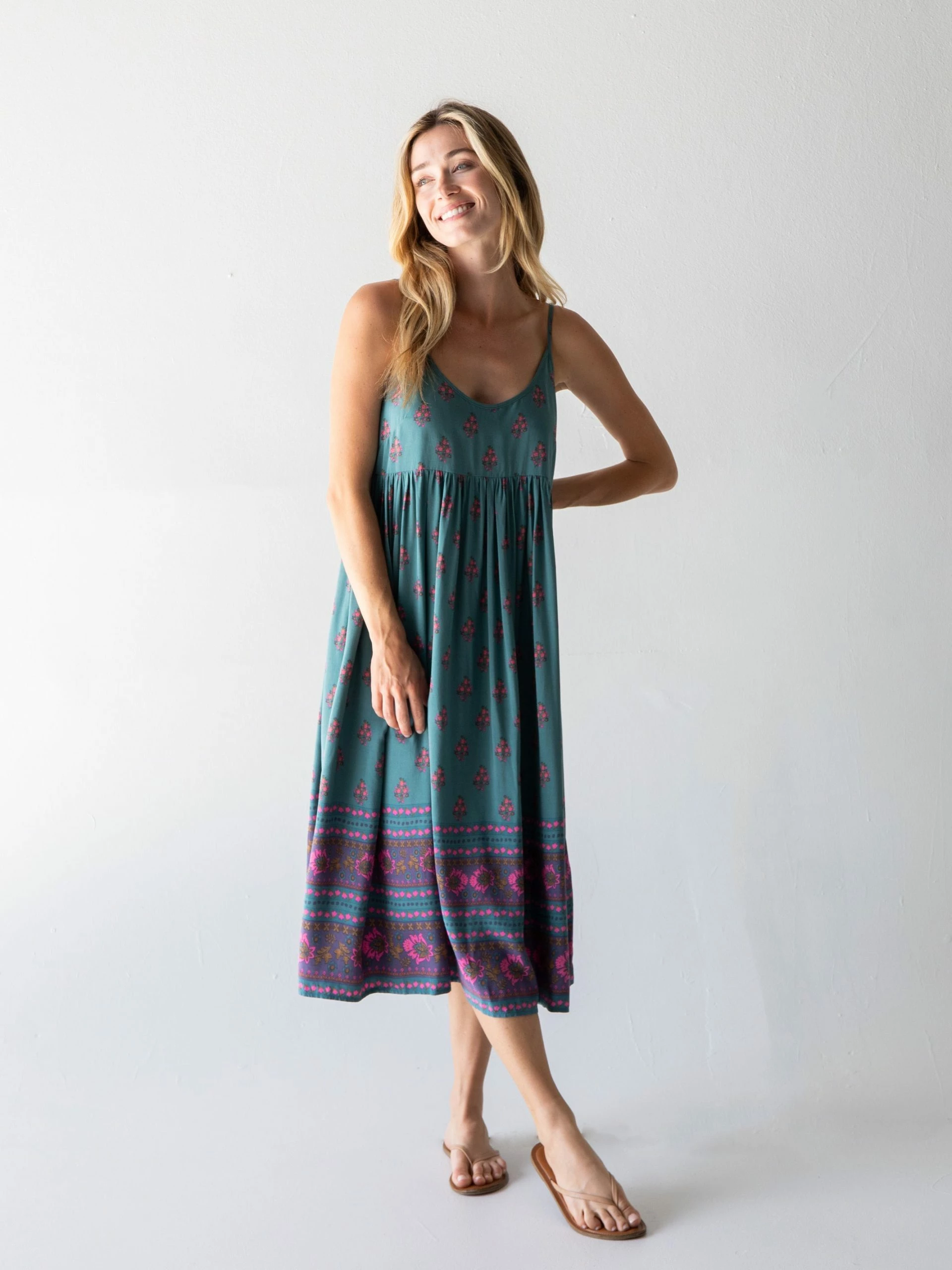 Natural Life Gigi Midi Dress - Teal Floral Border 3 Natural Life Gigi Midi Dress - Teal Floral Border
