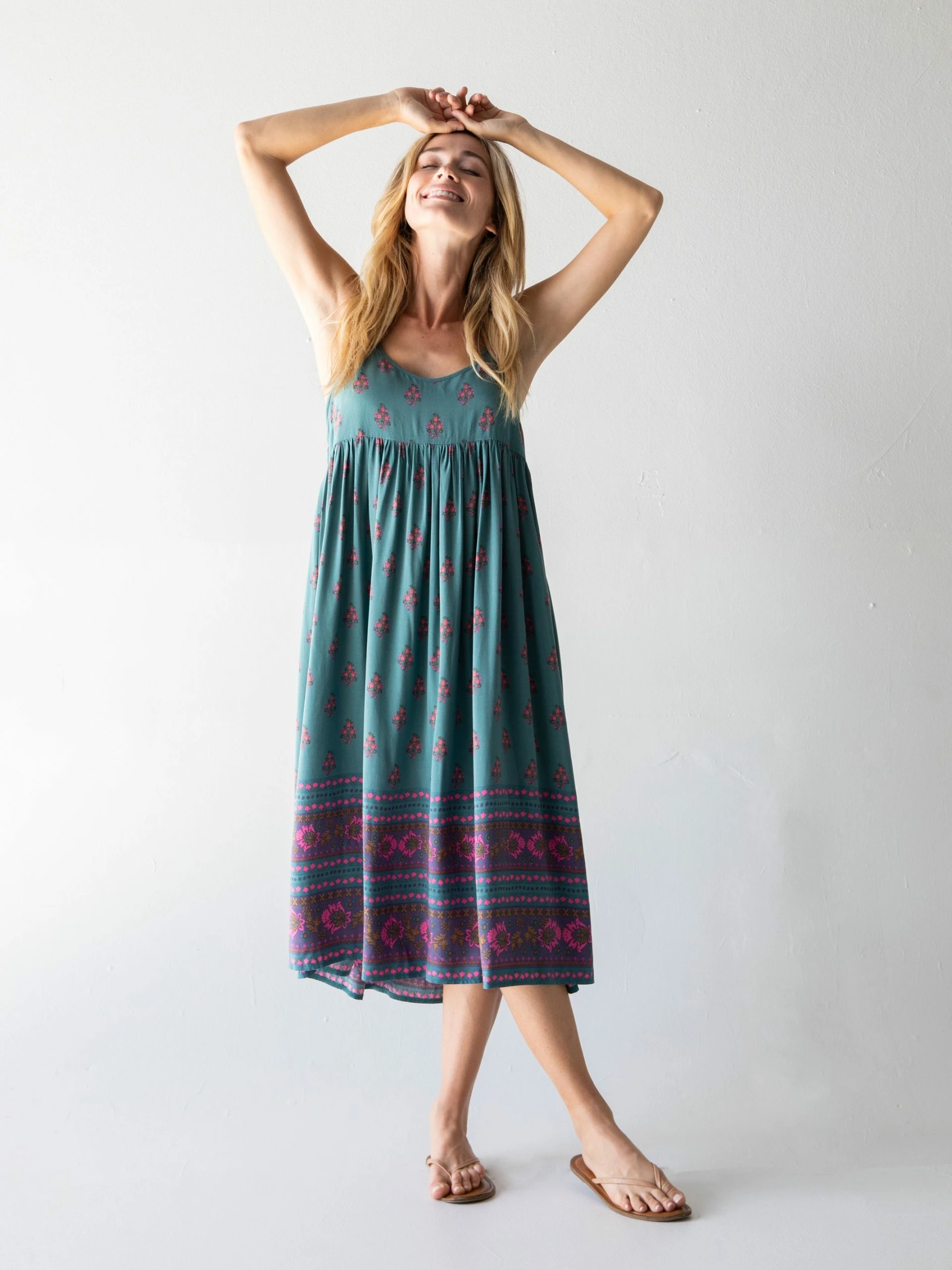 Natural Life Gigi Midi Dress - Teal Floral Border 5 Natural Life Gigi Midi Dress - Teal Floral Border - Image 3