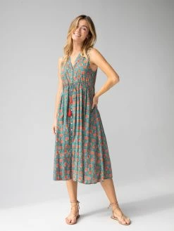Natural Life Amelia Sleeveless Shirt Dress - Turquoise Vines