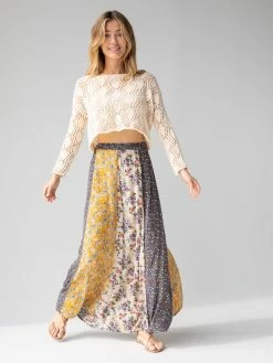 Natural Life Valentina Maxi Skirt - Yellow Cream Floral Mix