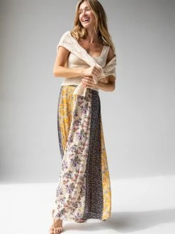 Natural Life Valentina Maxi Skirt - Yellow Cream Floral Mix -Natural Life Shop 1A2A6503