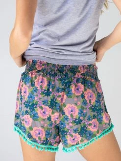 Natural Life Pom Pom Shorts - Pink Blue Floral -Natural Life Shop 1A2A7139