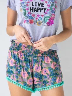 Natural Life Pom Pom Shorts - Pink Blue Floral -Natural Life Shop 1A2A7141