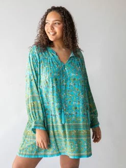 Natural Life Dara V-Neck Mini Dress - Green Turquoise Border 11 Natural Life Dara V-Neck Mini Dress - Green Turquoise Border -Natural Life Shop 1A2A8215