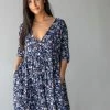 Natural Life Stella V-Neck Dress - Navy Tan Floral -Natural Life Shop 1A2A8627