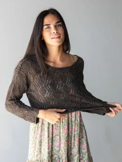 Natural Life Blythe Cropped Summer Sweater - Charcoal