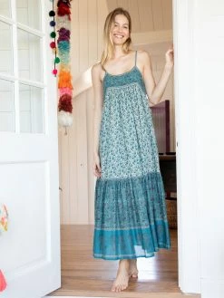 Natural Life Journey Boho Maxi Dress Teal - Floral Border -Natural Life Shop 1A2A9283