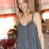 Natural Life Relaxed Button Down Tank Top - Charcoal -Natural Life Shop 1A2A9364
