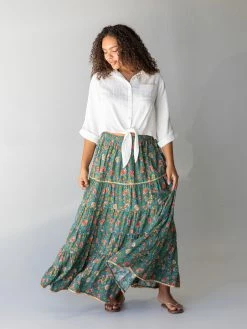 Natural Life Gabi Tiered Maxi Skirt - Teal Red Floral -Natural Life Shop 1A2A9433