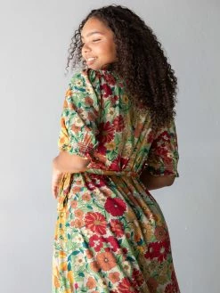 Natural Life Sophia Wrap Midi Dress - Gold Vintage Floral -Natural Life Shop 1A2A9730