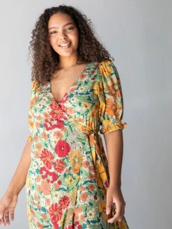 Natural Life Sophia Wrap Midi Dress - Gold Vintage Floral -Natural Life Shop 1A2A9738
