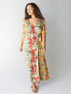 Natural Life Sophia Wrap Midi Dress - Gold Vintage Floral -Natural Life Shop 1A2A9756