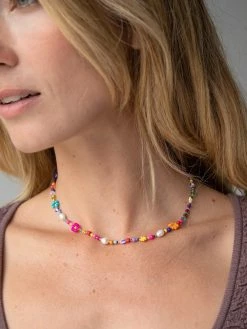 Natural Life Boho Beaded Daisy & Pearl Choker