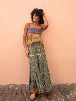 Natural Life Gabi Tiered Maxi Skirt - Teal Red Floral