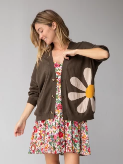 Natural Life Live Happy Cardigan Sweater - Olive Daisy